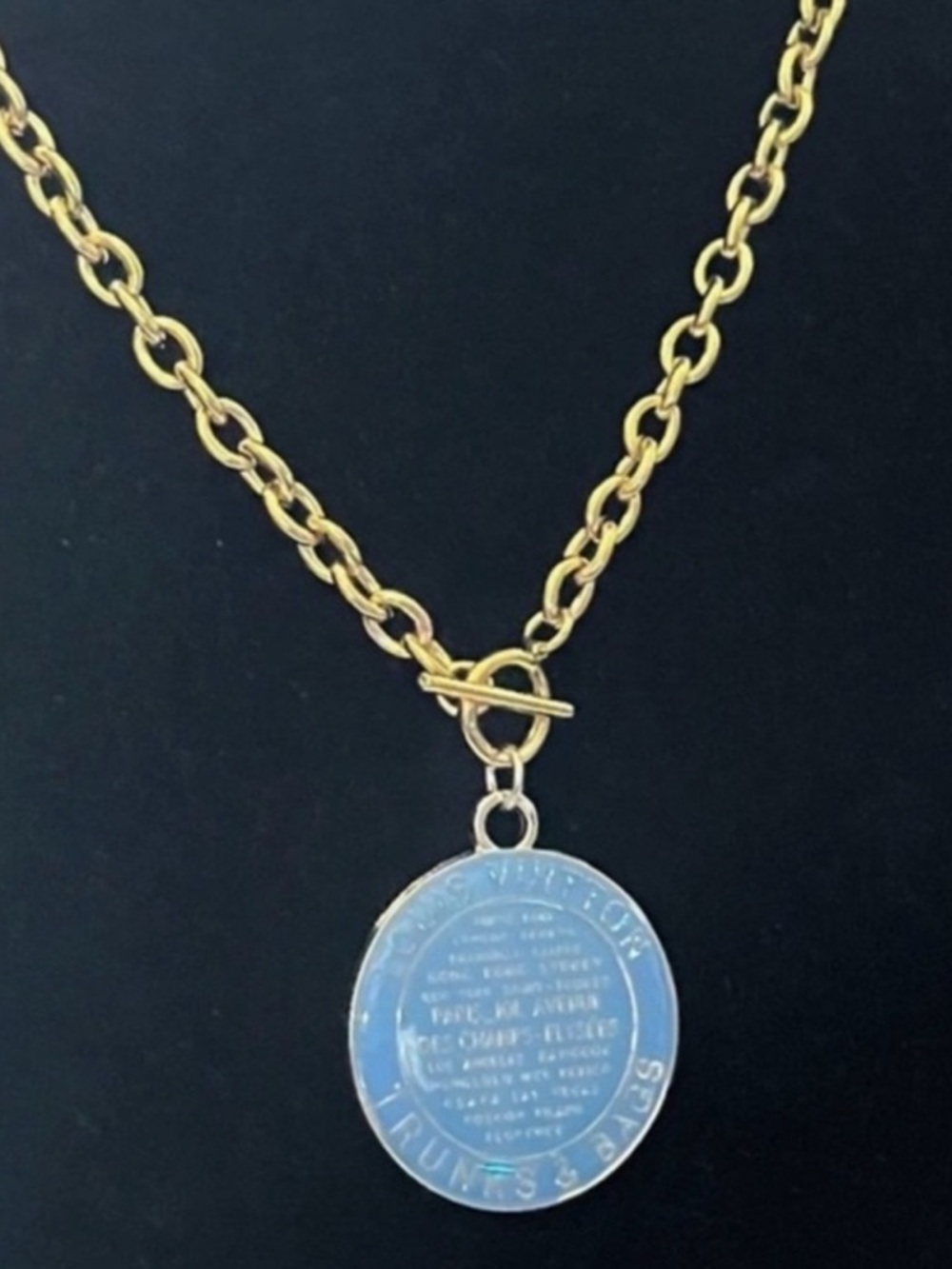 Authentic Louis Vuitton Blue Trunks & Bags Charm Pendant / 18” Gold Plated Chain - Picture 3 of 5